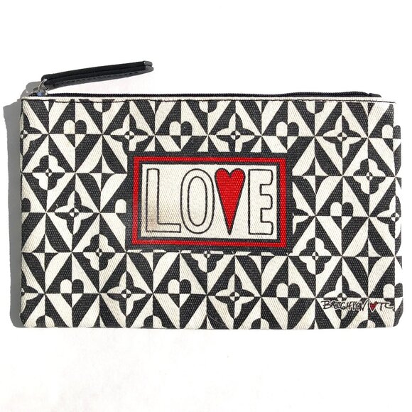 BRIGHTON LOVE Canvas Zipper Pouch Makeup Cosmetic Bag travel heart black & white - Picture 1 of 5